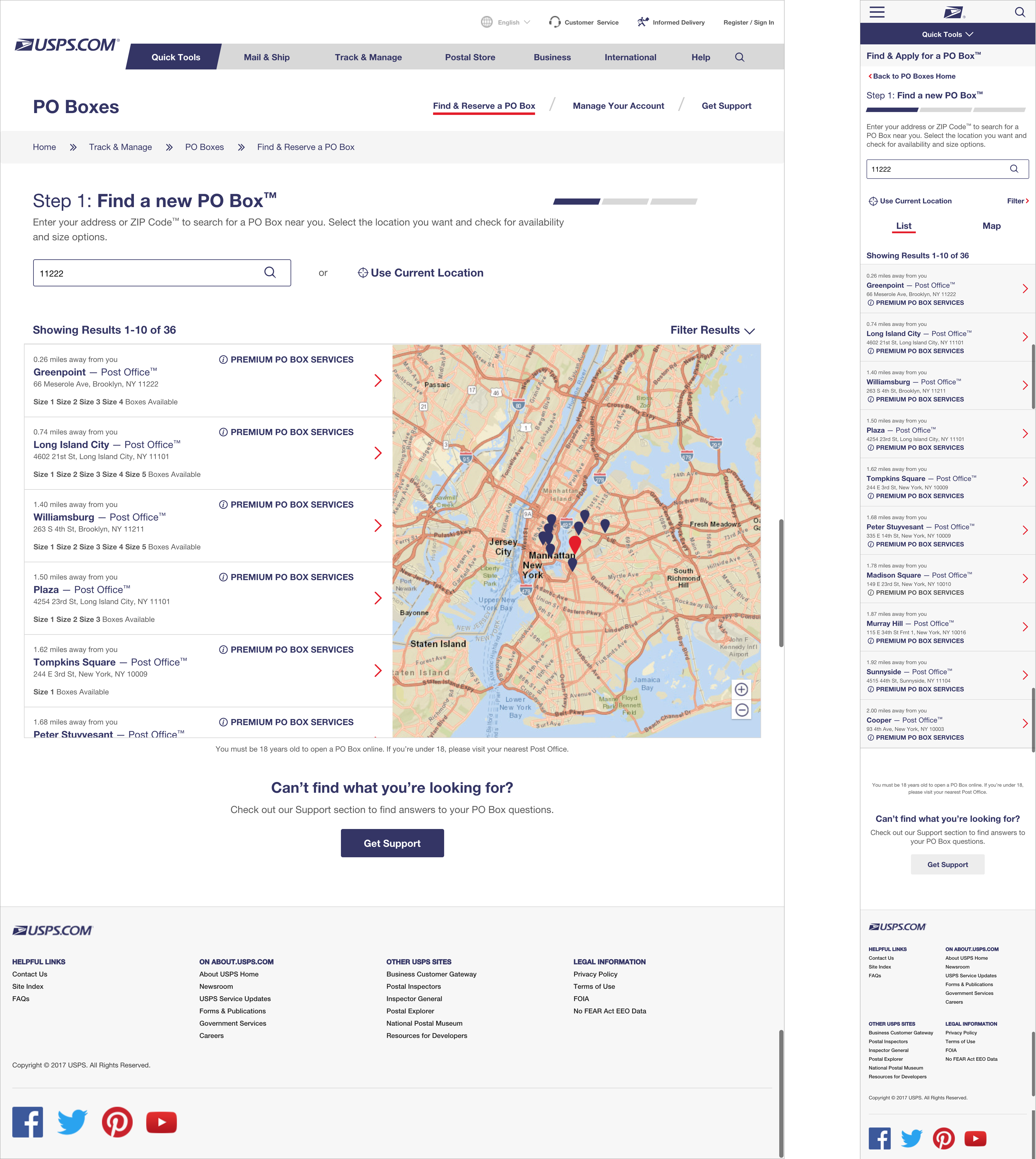 Full page image of PO Boxes Online, desktop viewport